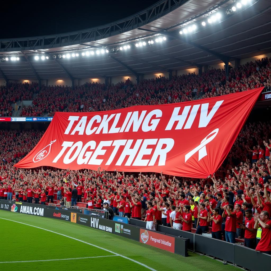 Football Fans Holding HIV Awareness Banner