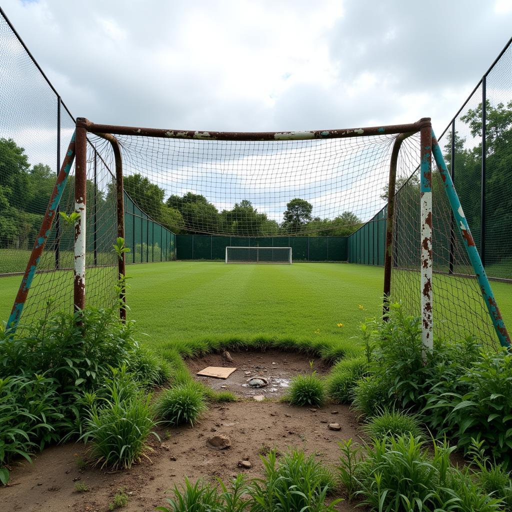 Neglected football pitch needing urgent repair