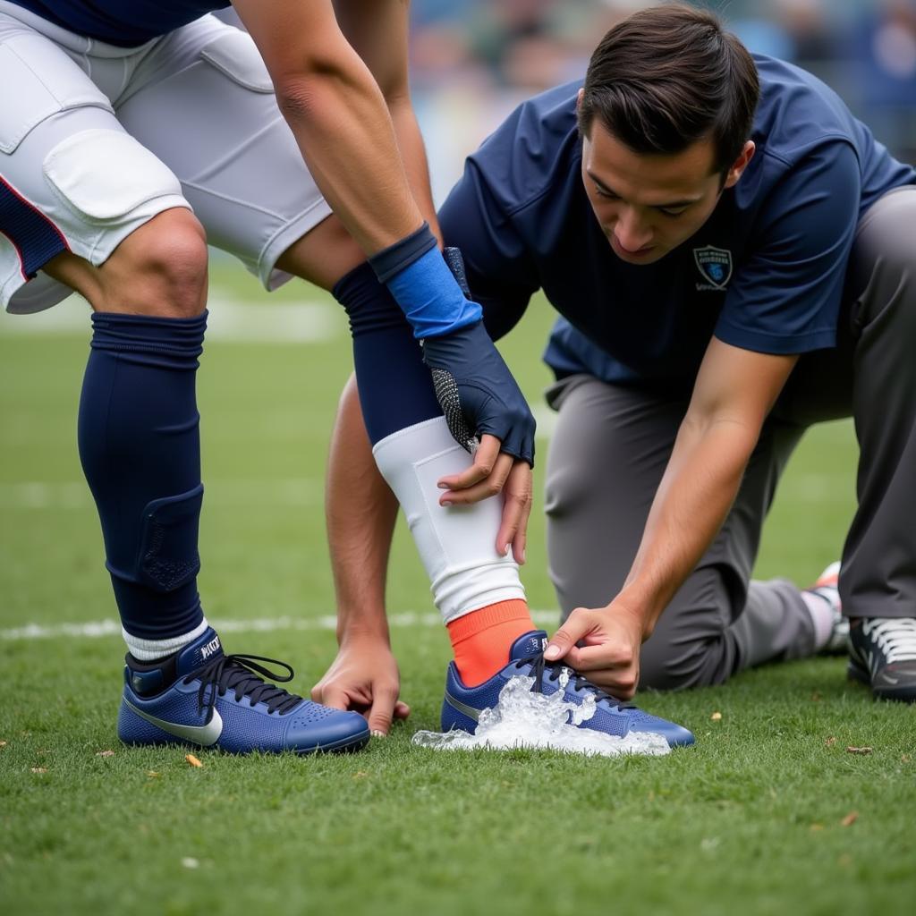 Applying First Aid to a Football Player with an Ankle Sprain