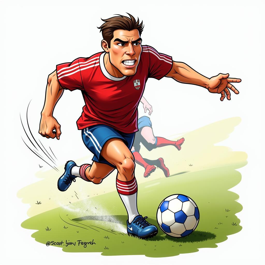 Cartoon Football Player Dribbling the Ball