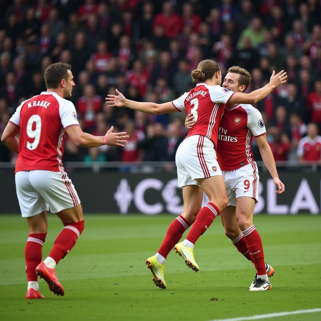 Football player celebrating a goal with his teammates