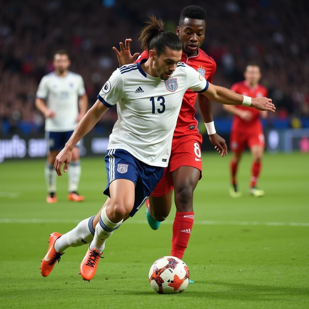 A football player showcasing impressive dribbling skills