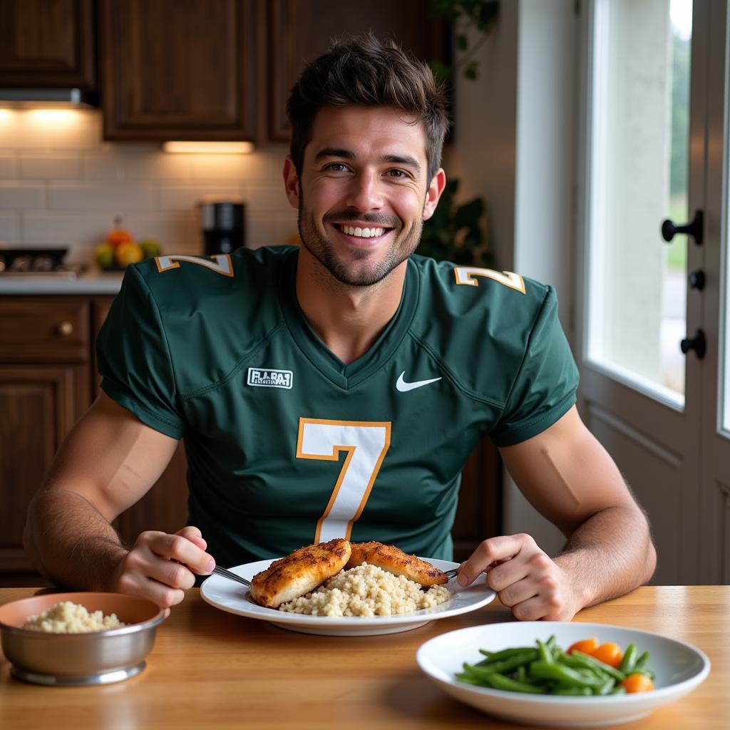 Football Player Eating a Healthy Meal