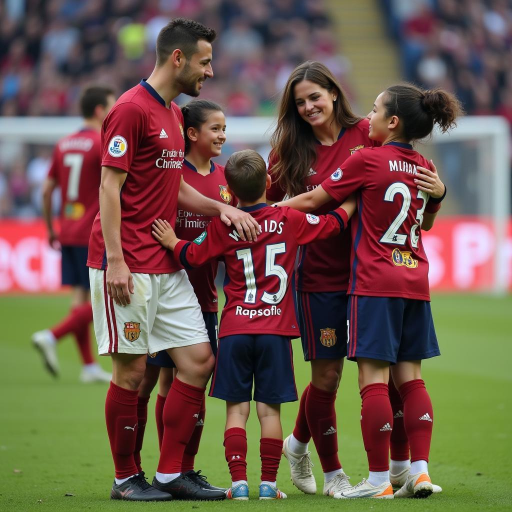 Football Player Celebrating with Family