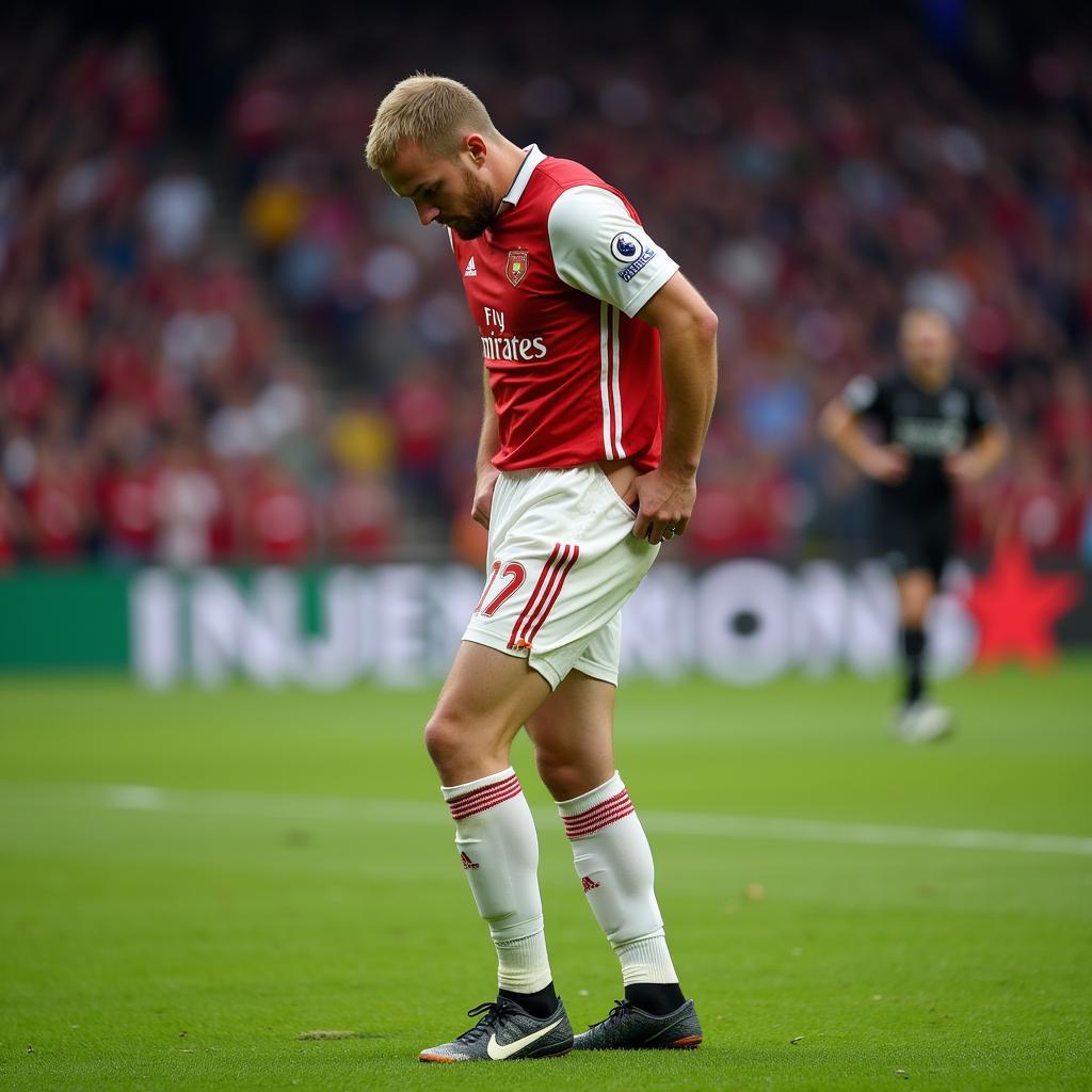 Football Player Adjusting Shorts