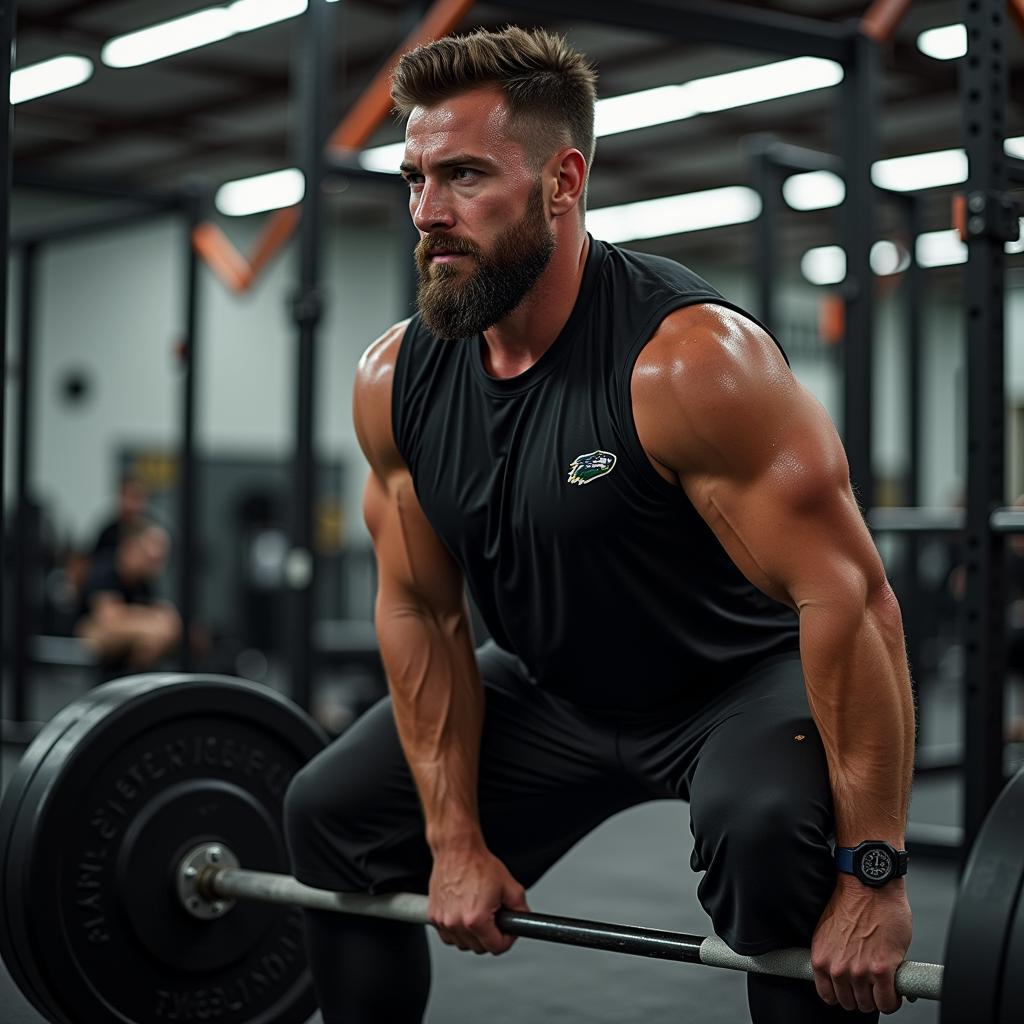 Football Player Undergoing Intense Leg Strength Training