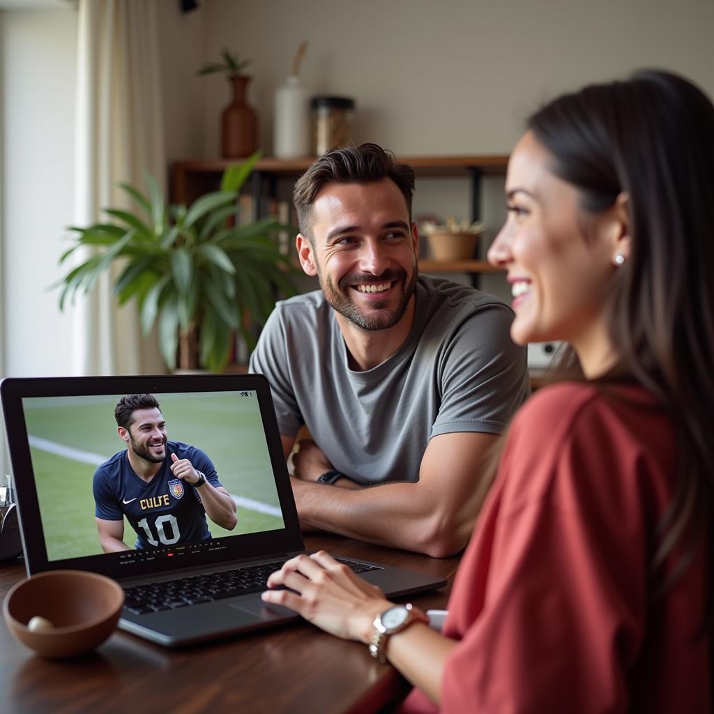 Football player on a video call with partner