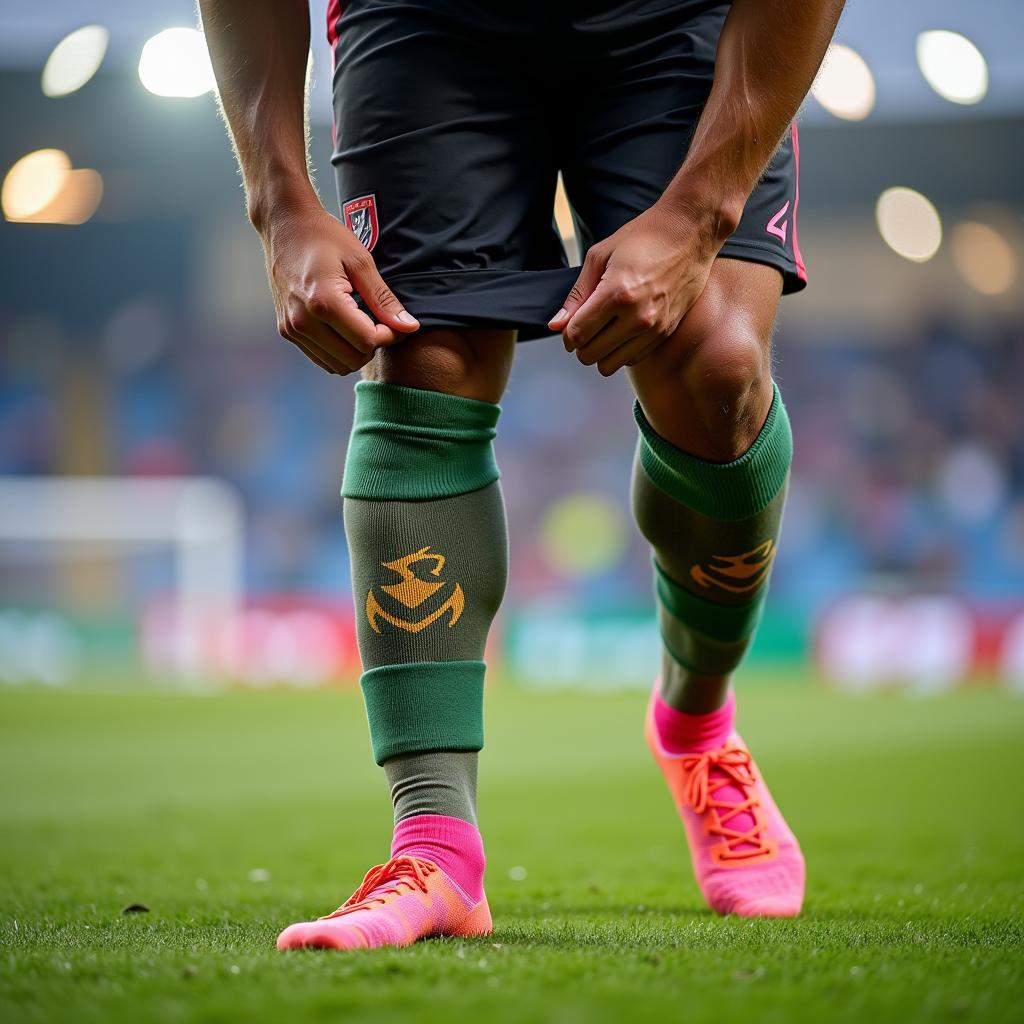 Football player wearing lucky socks