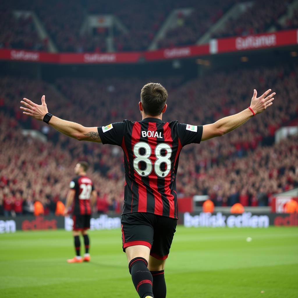 Football player wearing number 88 celebrates a goal