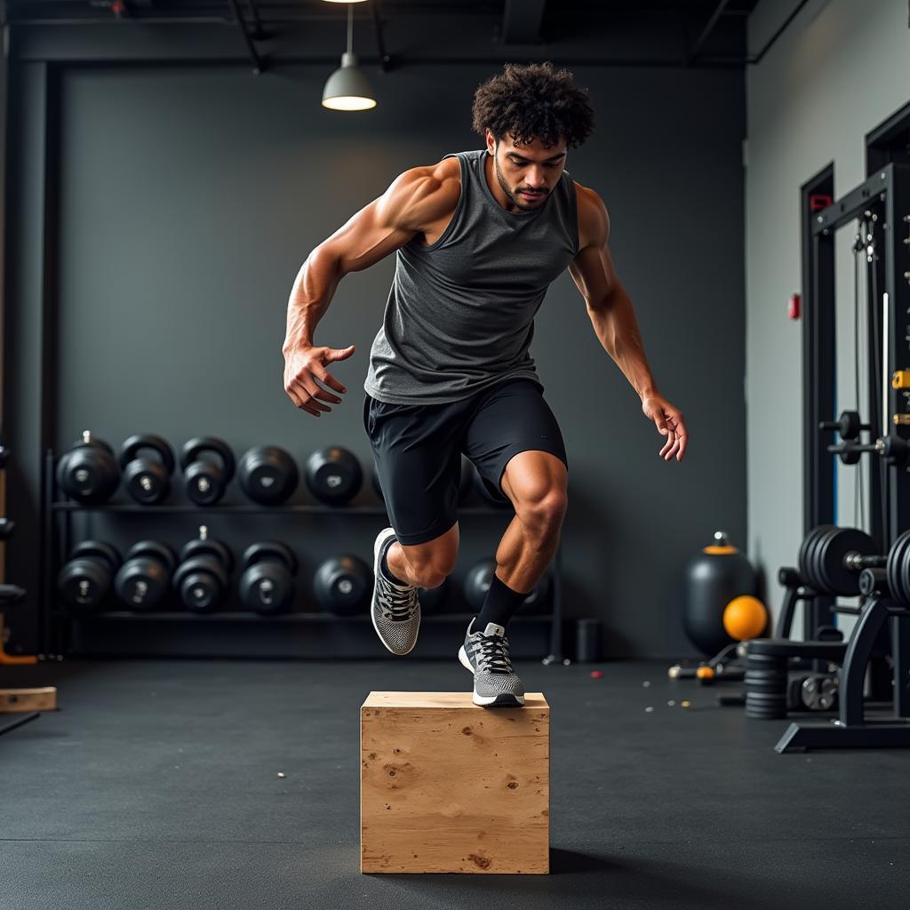 Football Player Performing Plyometrics Training