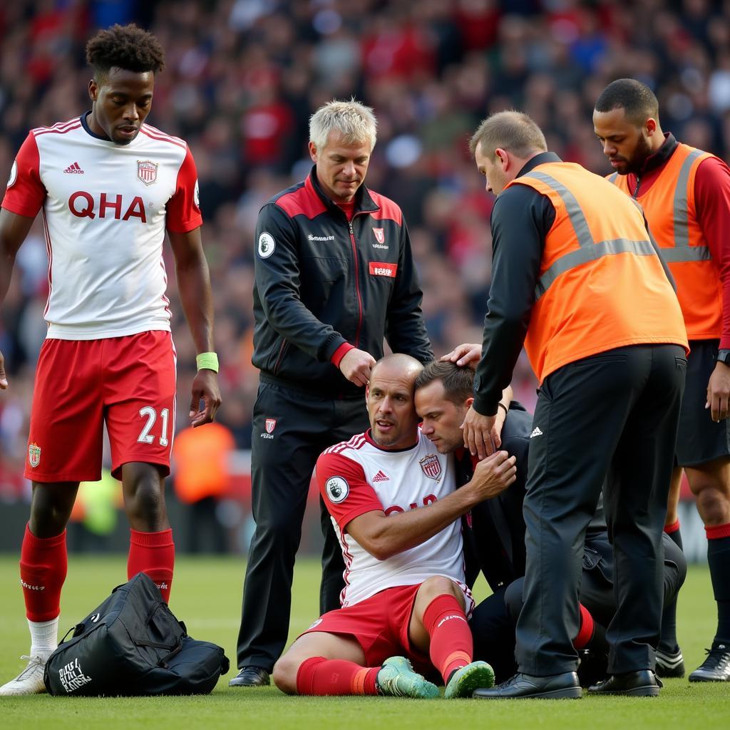 Football Player Receiving Medical Attention for a Head Injury