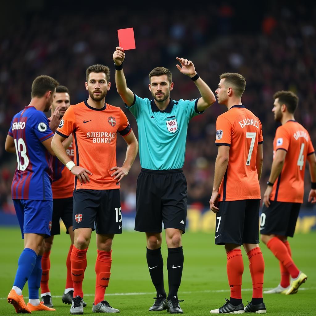 Football player being sent off with a red card