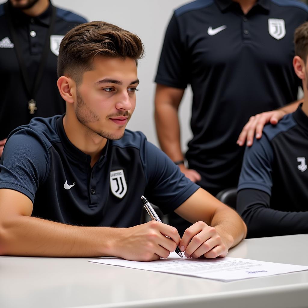 Football Player Signing Contract with Juventus Representatives