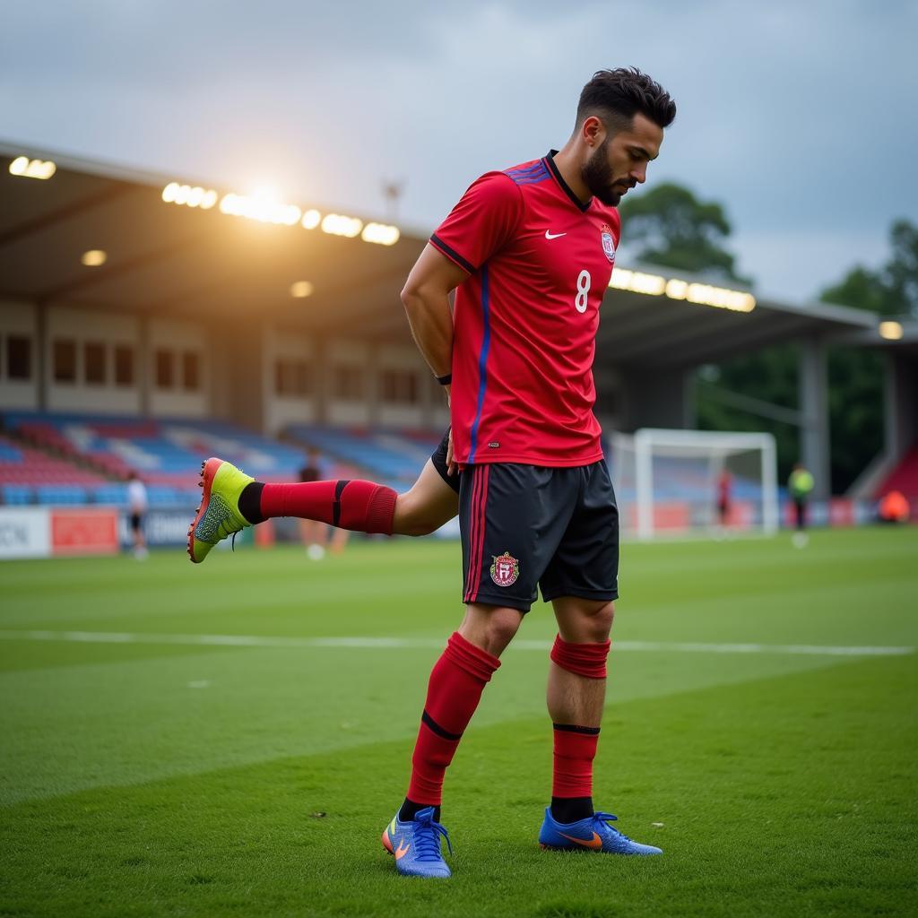 Football Player Stretching to Prevent Muscle Cramps