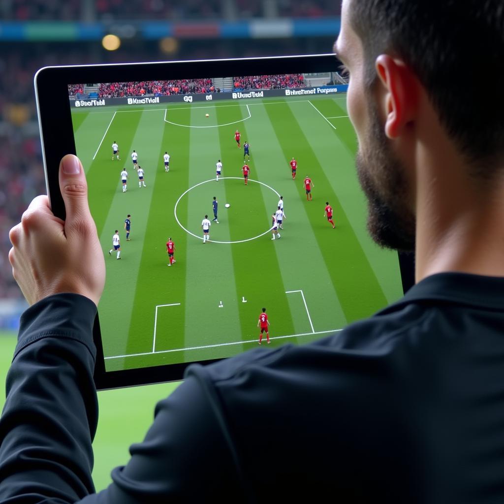 Football Player Analyzing Match Footage for Tactical Insights