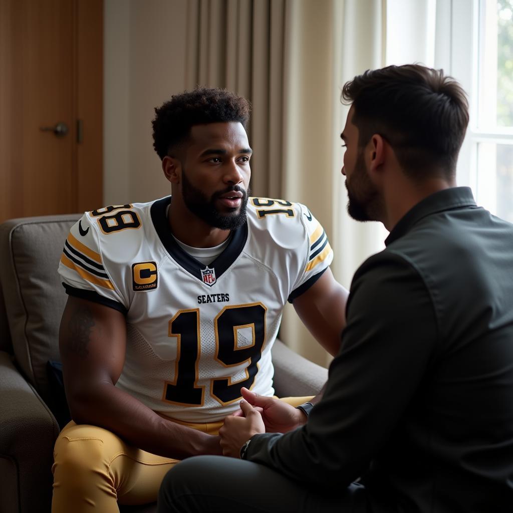 Football player talking to a therapist