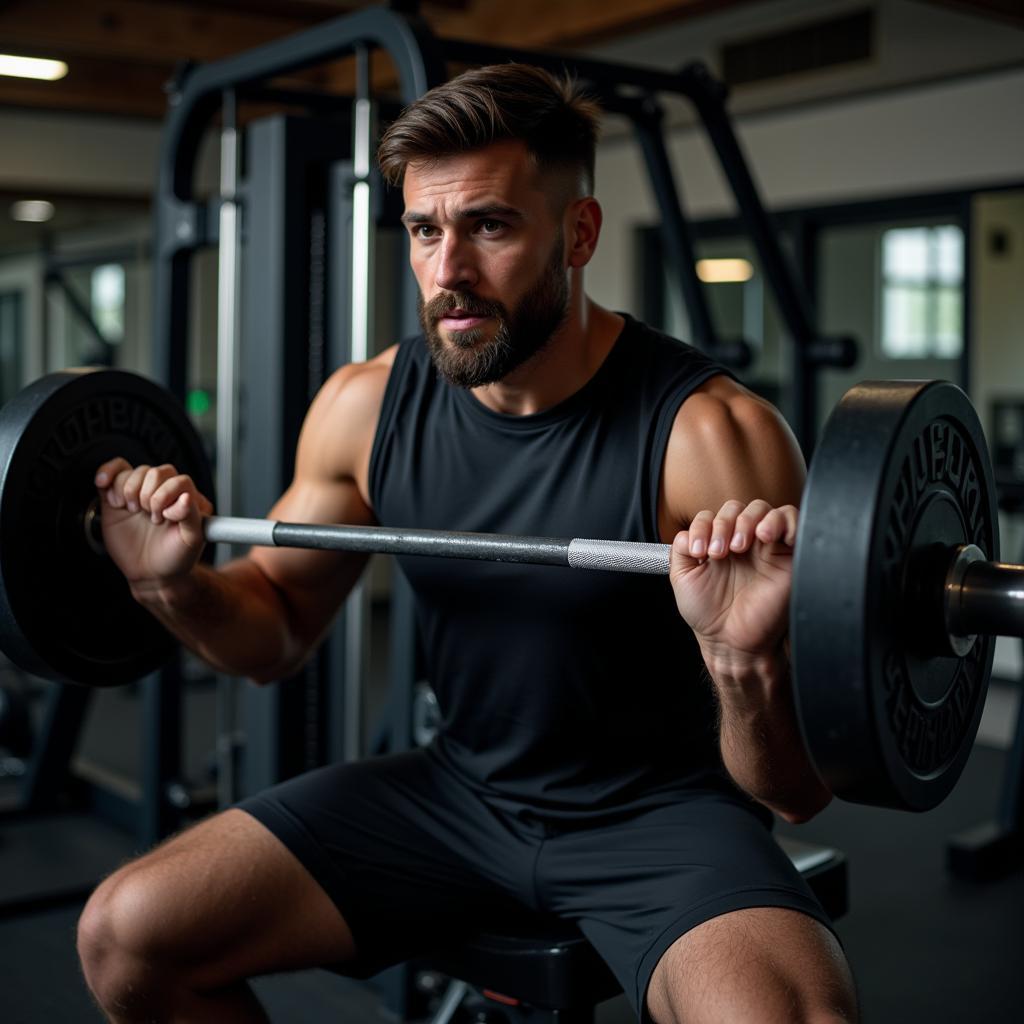 Football player training in the gym