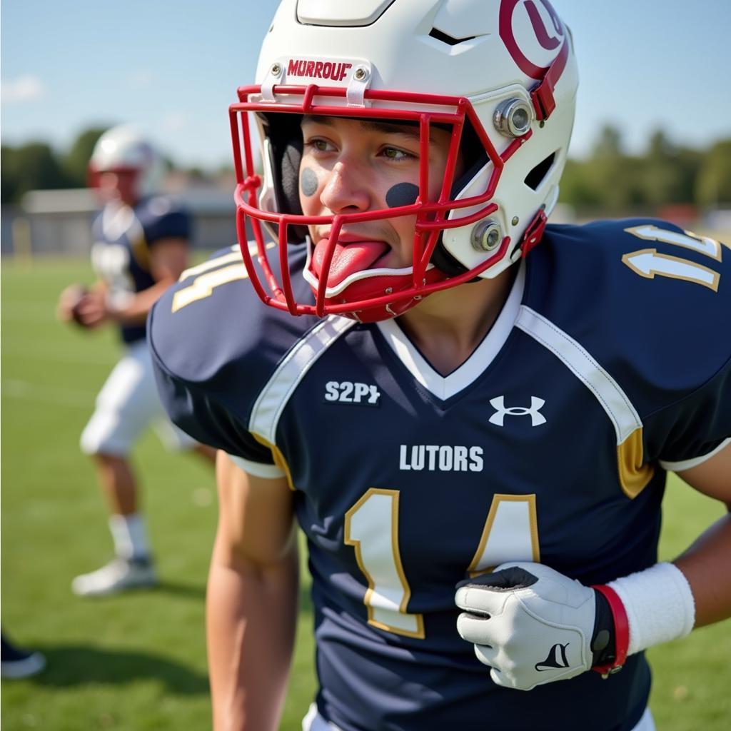 Football Player Wearing a Mouthguard to Prevent Tongue Biting