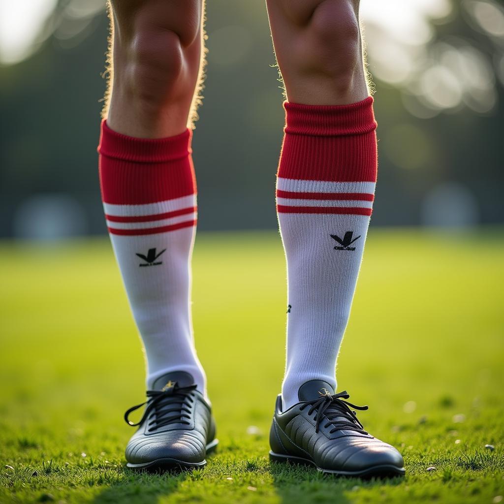 Football player with shin guards