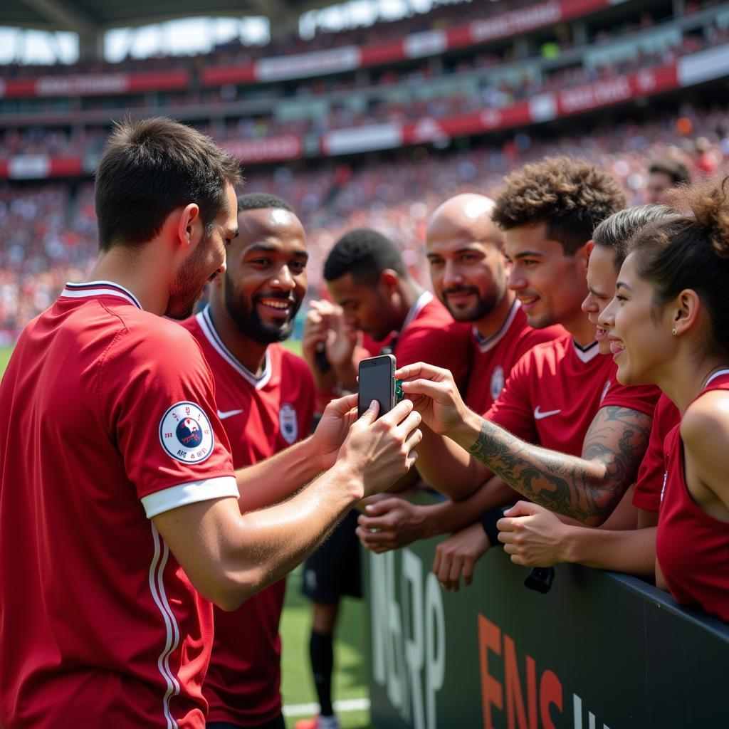 Football Players Interacting with Fans