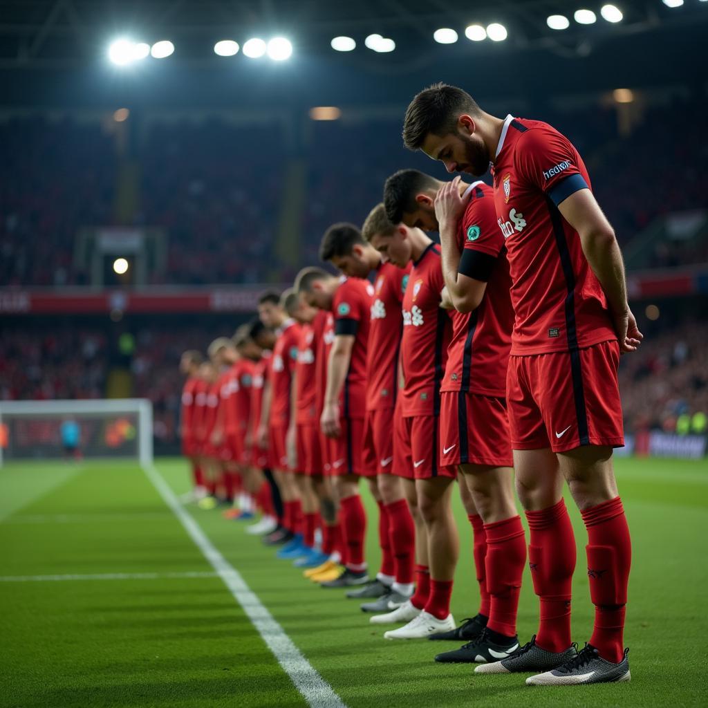 Football Players Wearing Black Armbands in Mourning