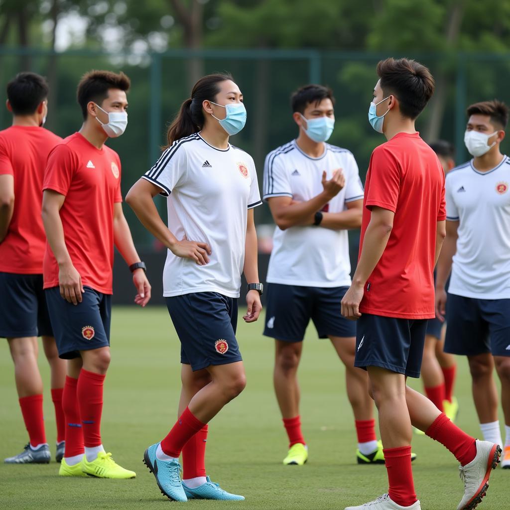 Vietnamese Football Players Wearing Masks