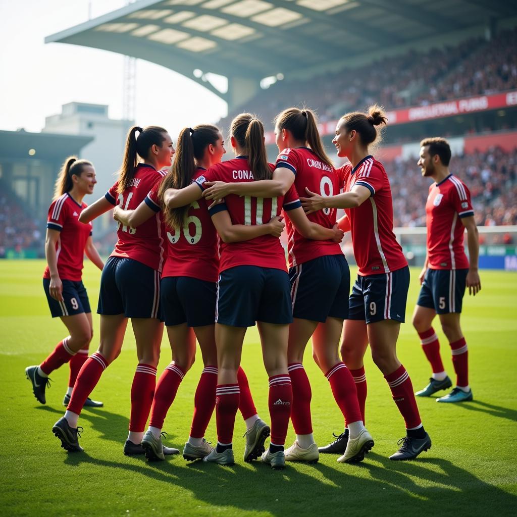 Team celebrating a goal, highlighting teamwork