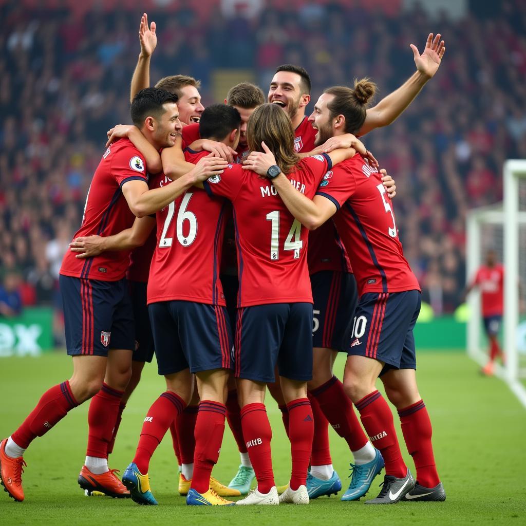 Footballer Celebrating with Teammates