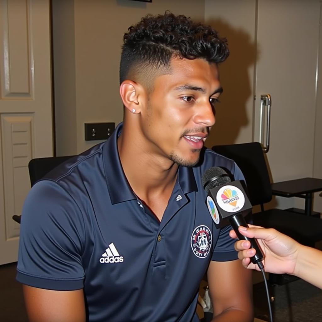 A football player giving an interview about LGBTQ+ rights.