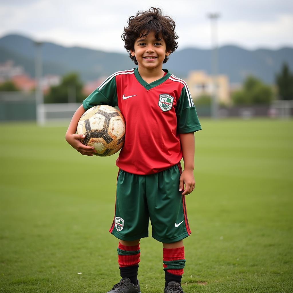 Footballer Mazquez in his youth team jersey, showcasing his early potential.