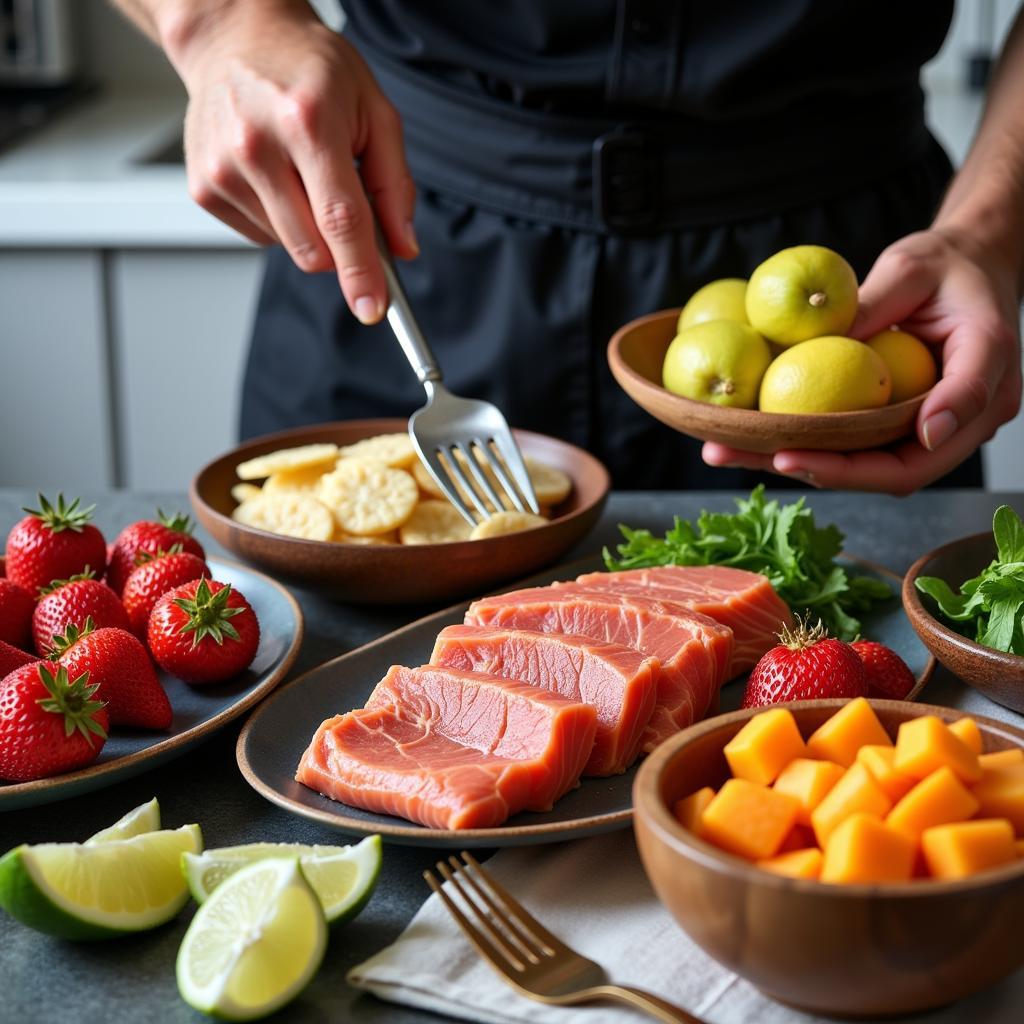 Footballer preparing healthy meals