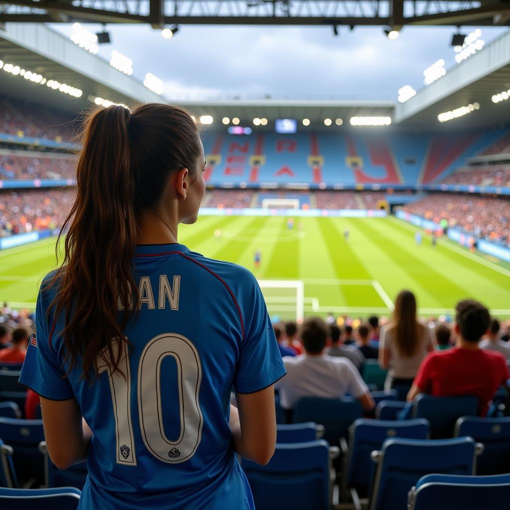 A footballer's wife supporting her husband during a match