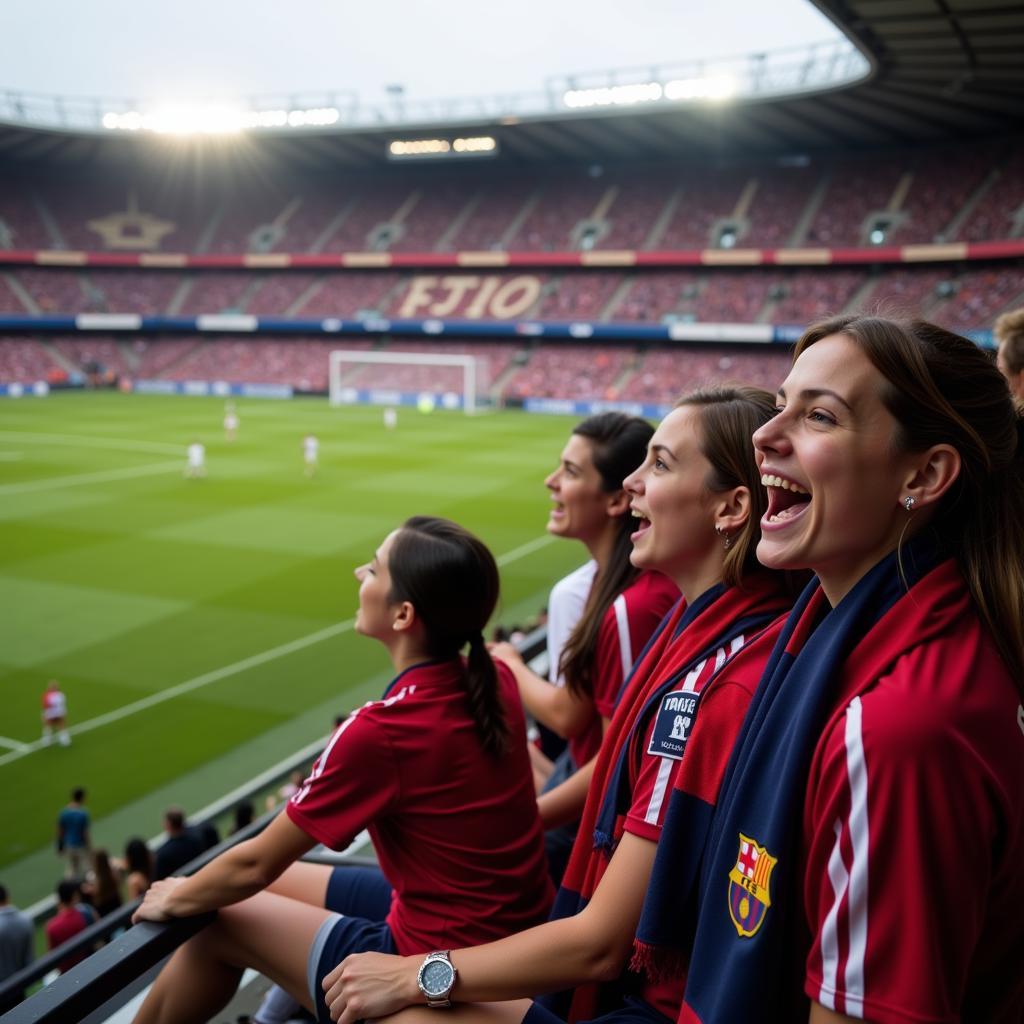 Footballers' WAGs cheering for their partners from the stands.