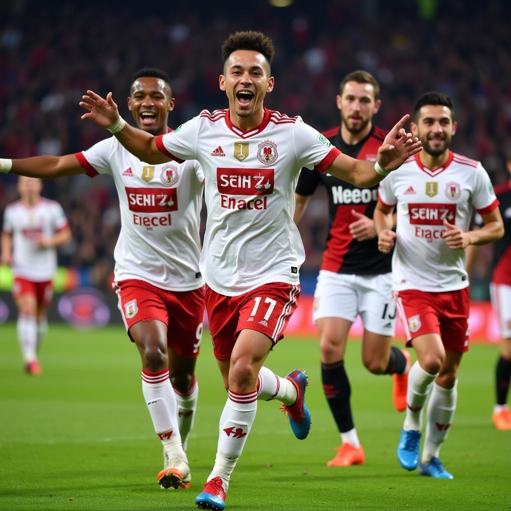 Foreign players celebrating a goal in V.League