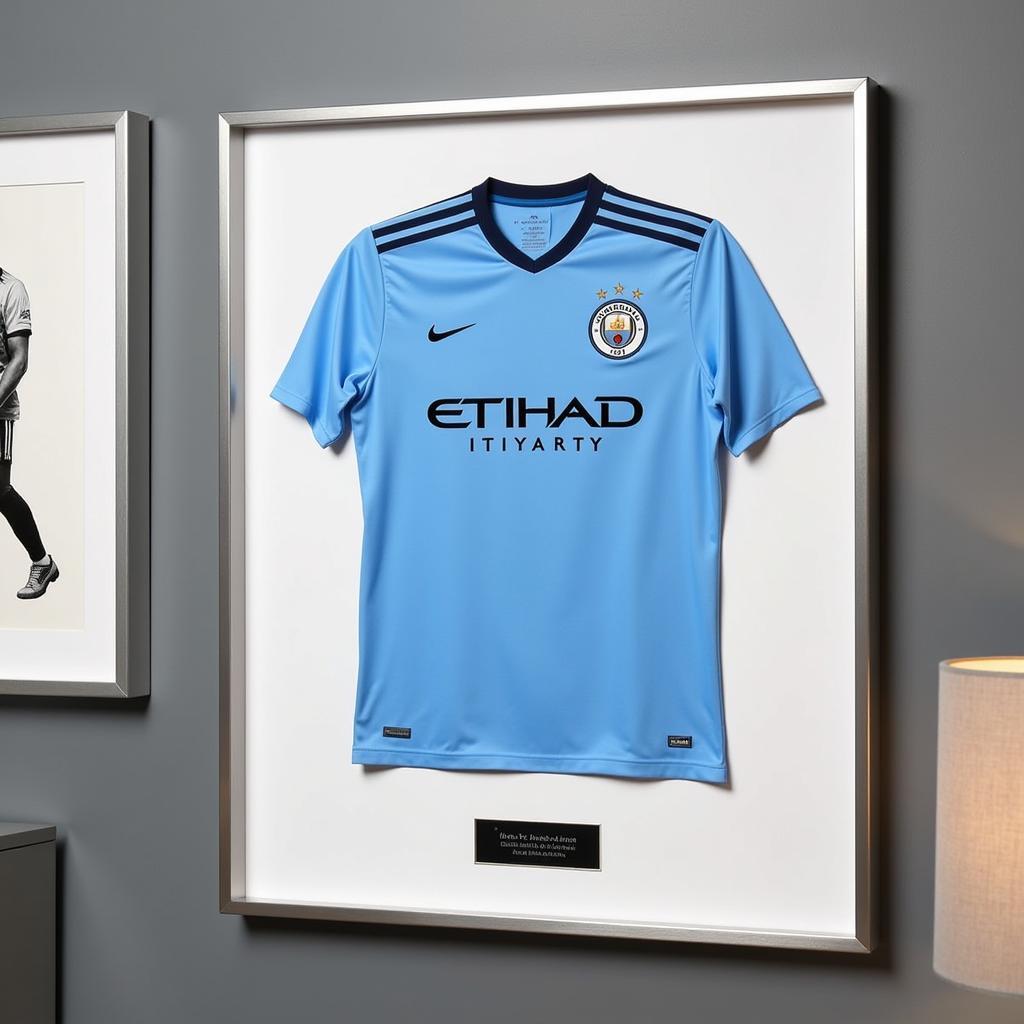 A framed Haaland signed shirt displayed on a wall