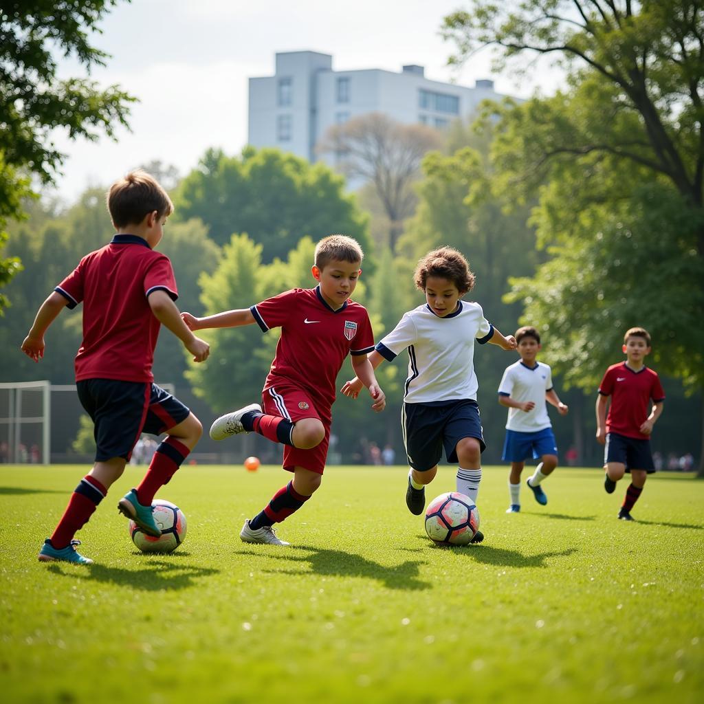 Children playing football, representing the future of the sport