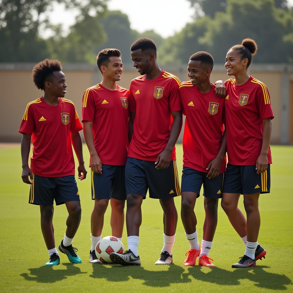 Young Spanish footballers of African descent training