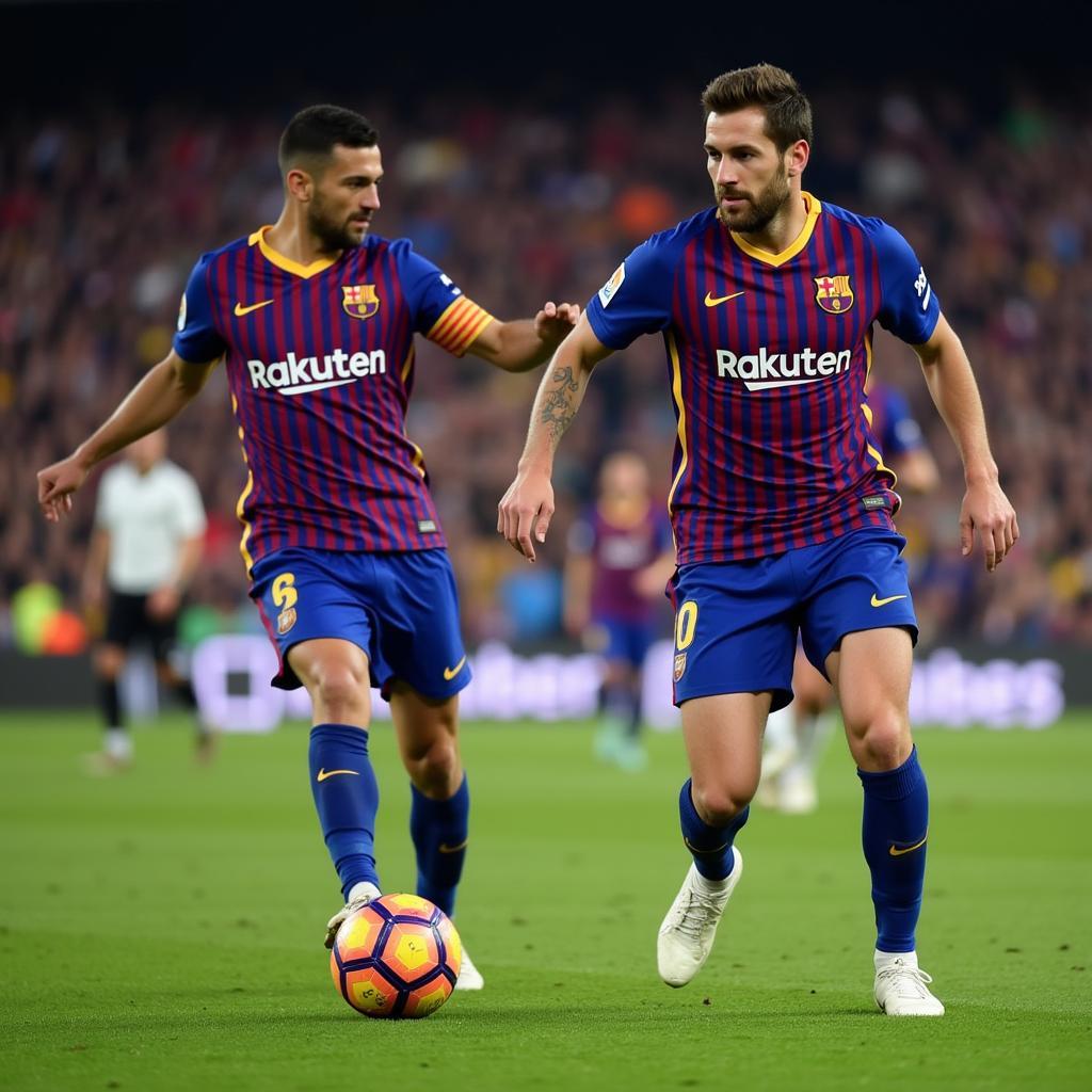 Gerard Piqué and Sergio Busquets playing for FC Barcelona in 2019