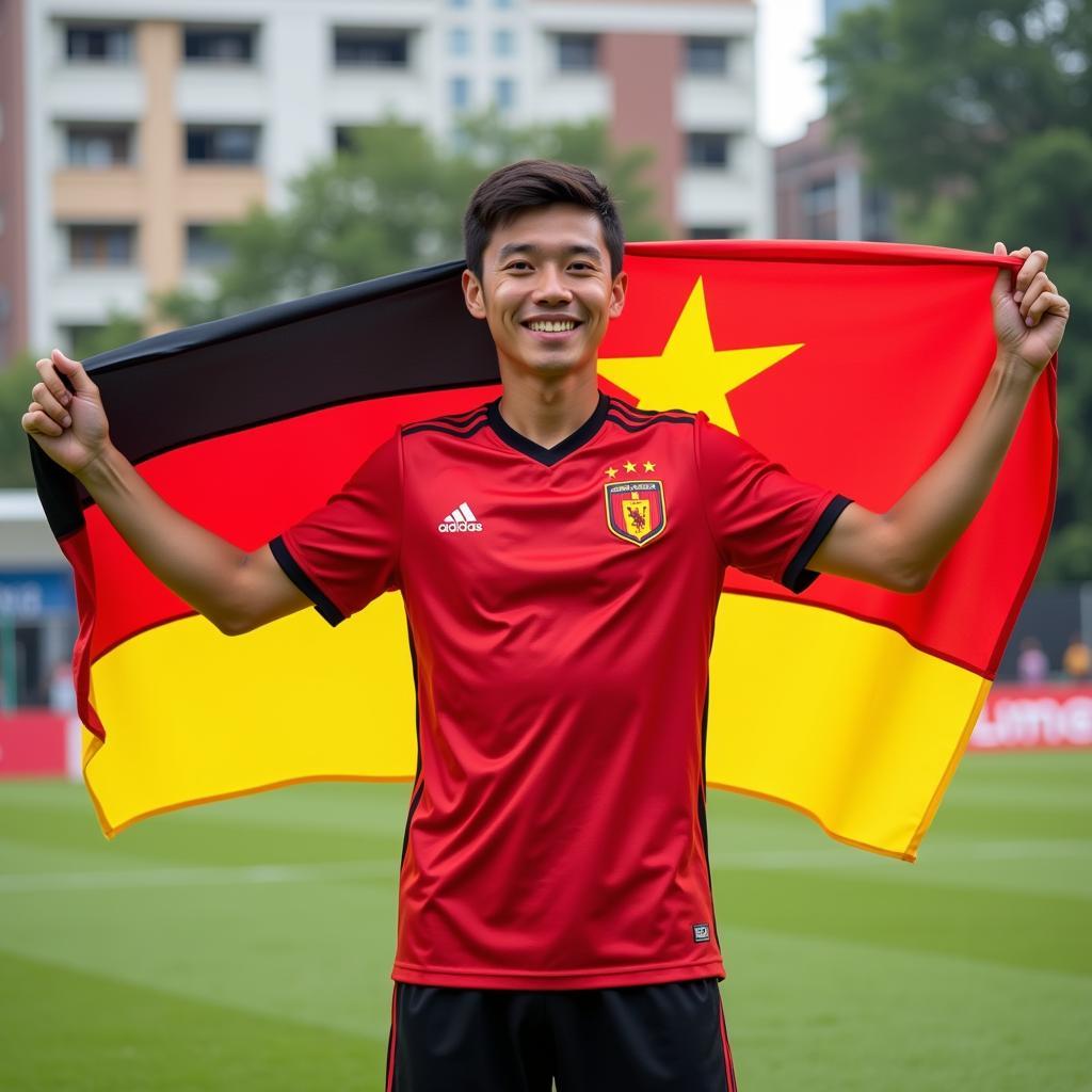 German-Vietnamese Player Holding Both Flags