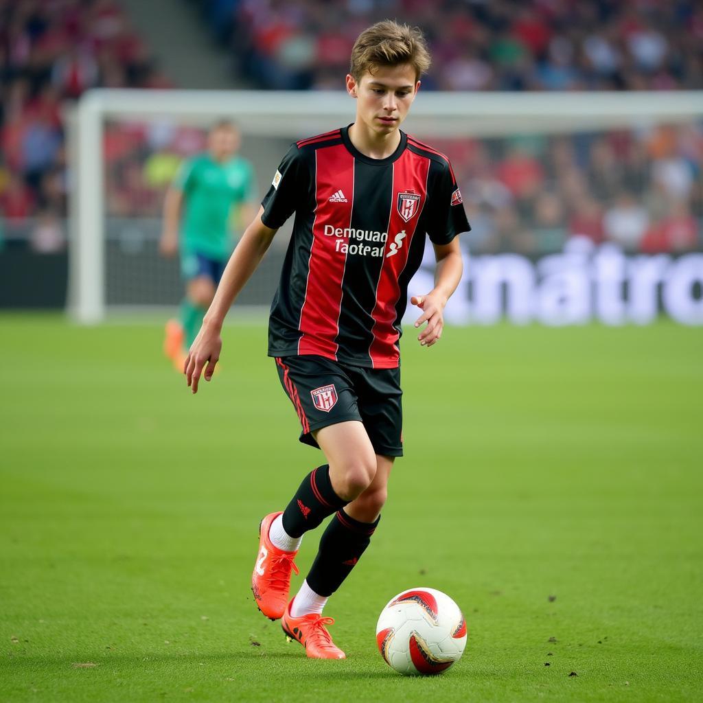 Gjorgji Hristov in his youth team uniform, practicing on a football field.