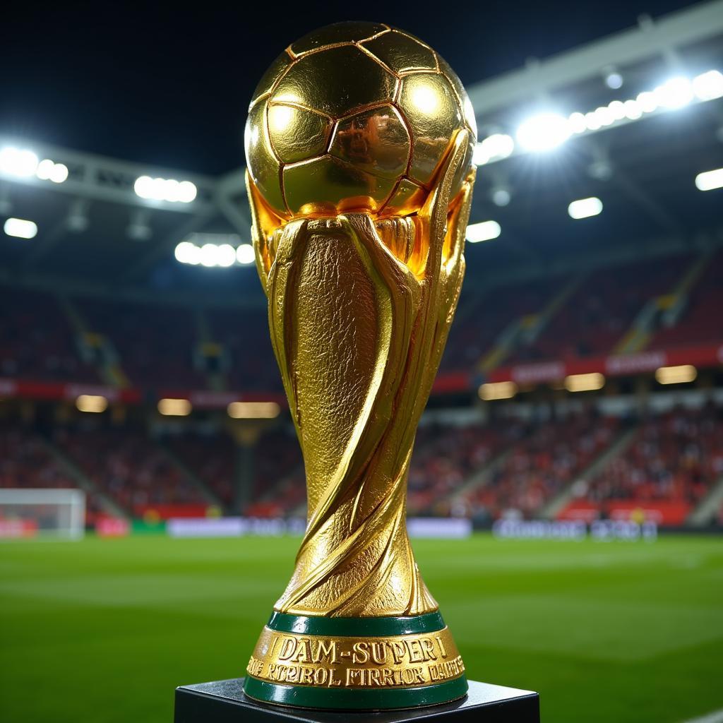 Close-up of the Golden Boot trophy awarded in the 2014 FIFA World Cup.