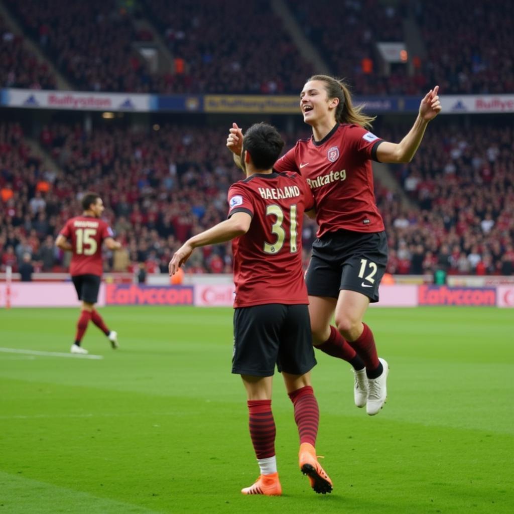 Grealish and Haaland Celebrating a Goal Against a Rival Team