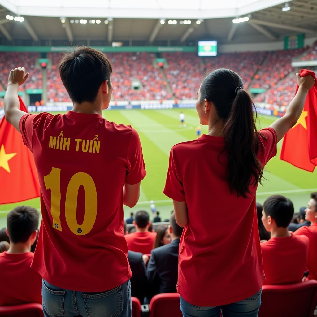 Hà Minh Tuấn's Wife Cheering from the Stands