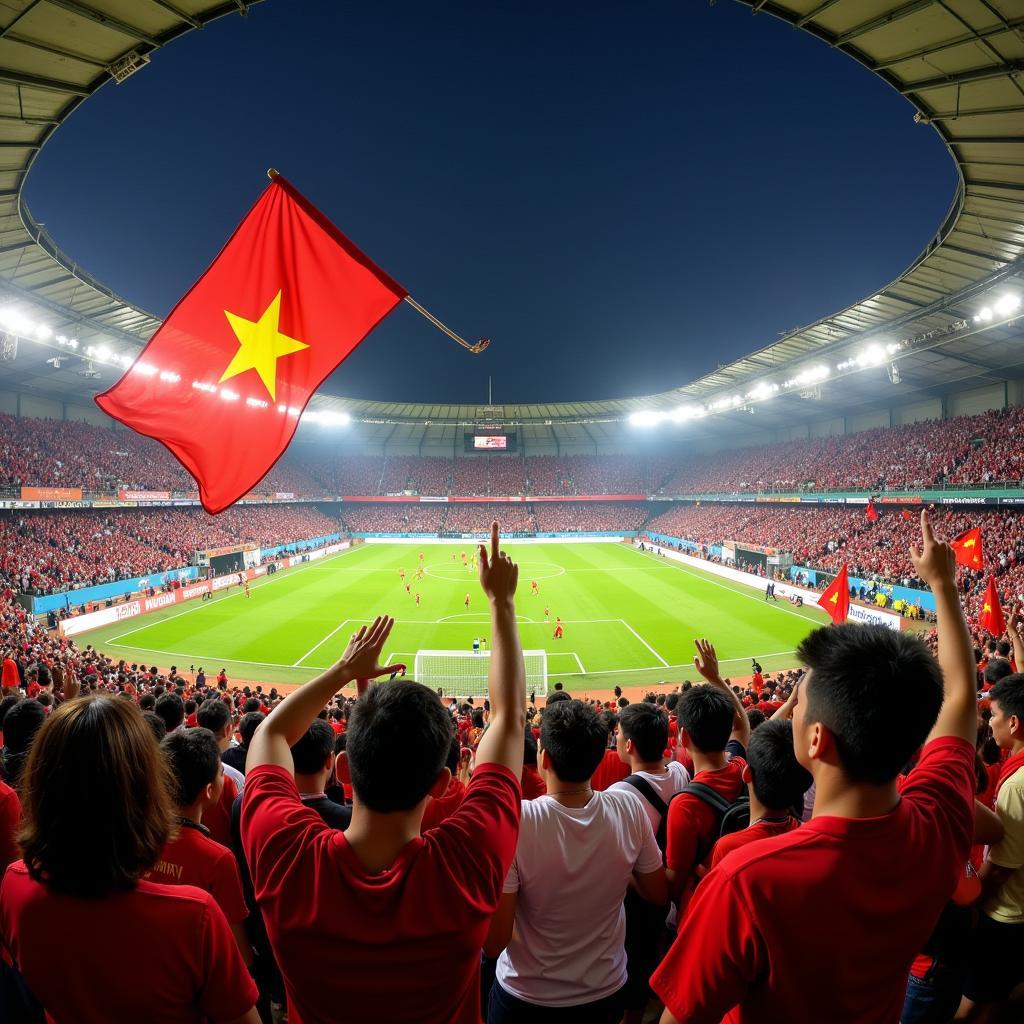 Ha Tinh Football Fans -  A crowd of enthusiastic fans cheering during a local football match in Ha Tinh.