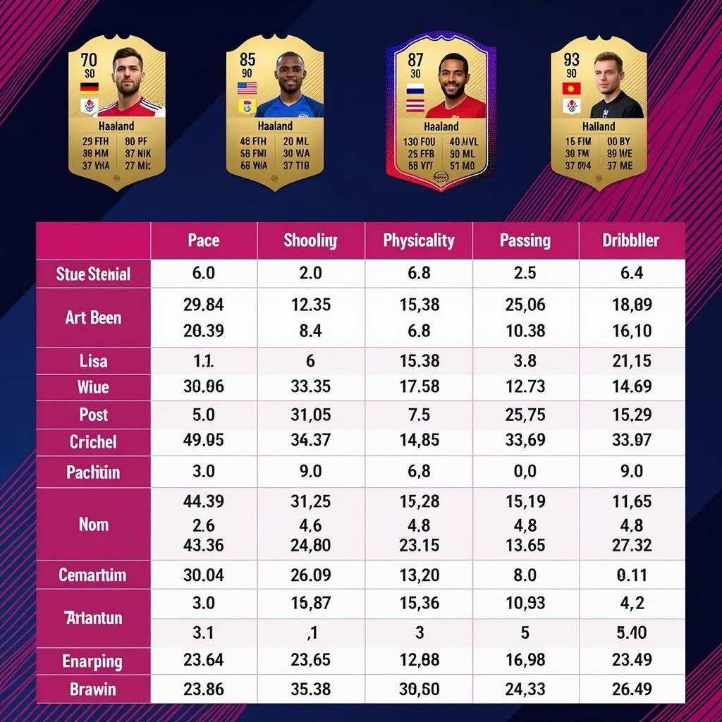 Comparison of Haaland 87 Card Stats with Other Strikers