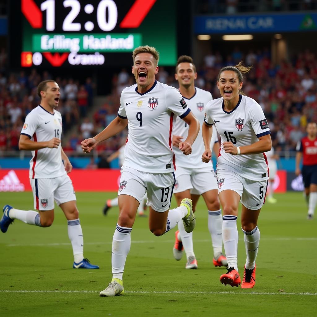 Erling Haaland celebrating after scoring his 9th goal