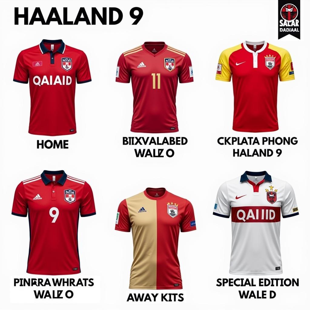 Different versions of Erling Haaland's number 9 jersey