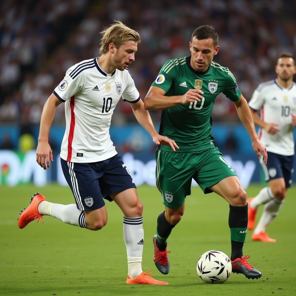 Erling Haaland displaying agility and balance while dribbling