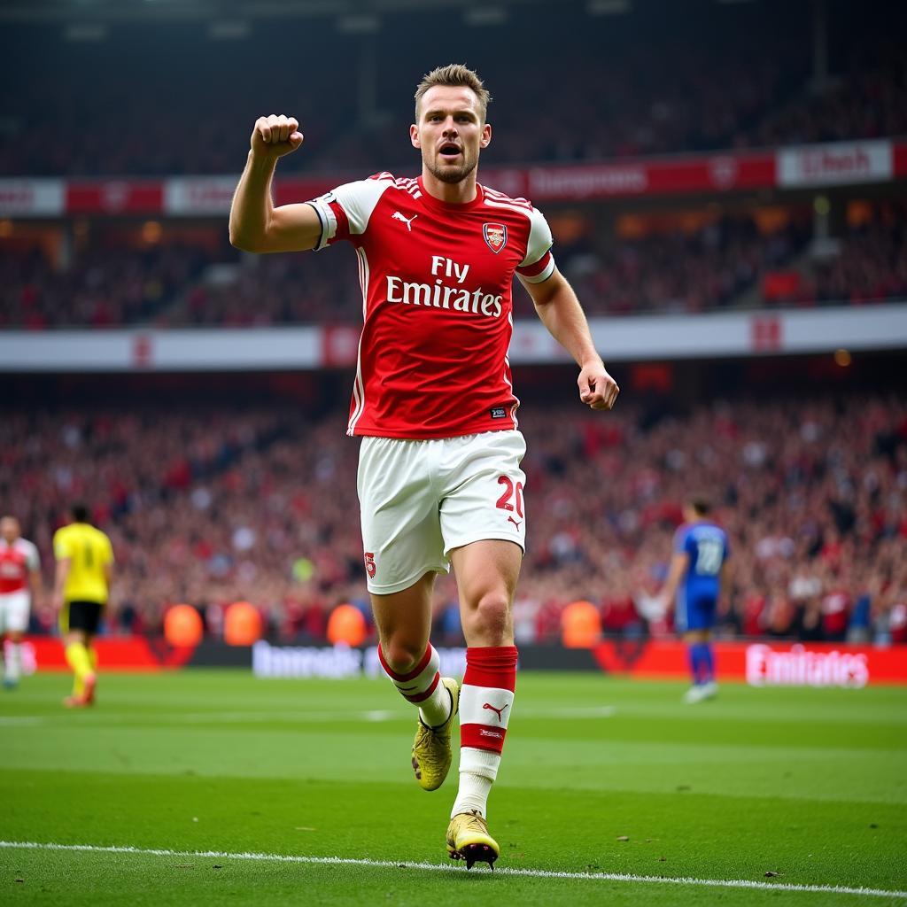 Haaland celebrates a goal in an Arsenal jersey