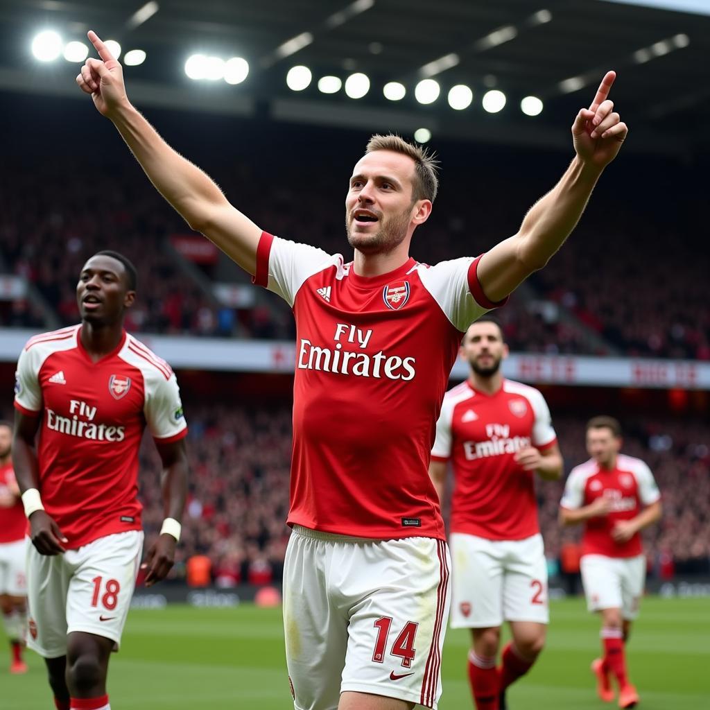 Haaland celebrates a goal in an Arsenal jersey